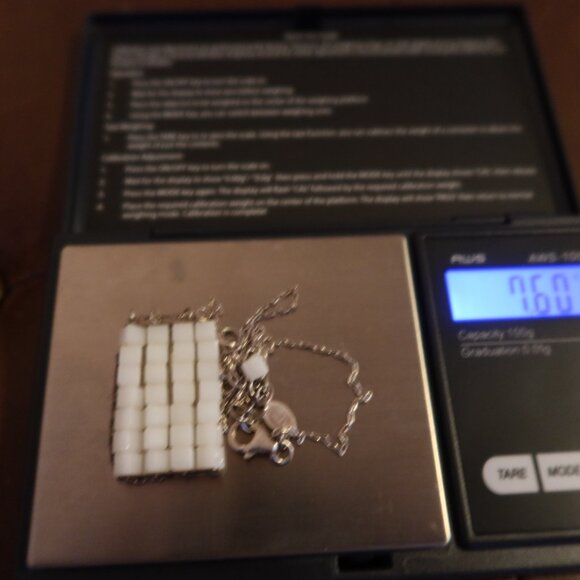 White square bead and sterling silver Sherzada necklace pendant 14.5"-17.5" - Picture 15 of 16